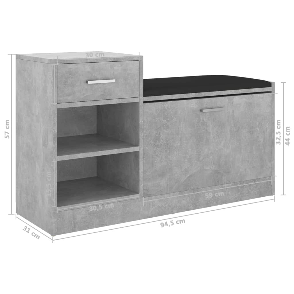 vidaXL Schoenenbank 94,5x31x57 cm bewerkt hout betongrijs