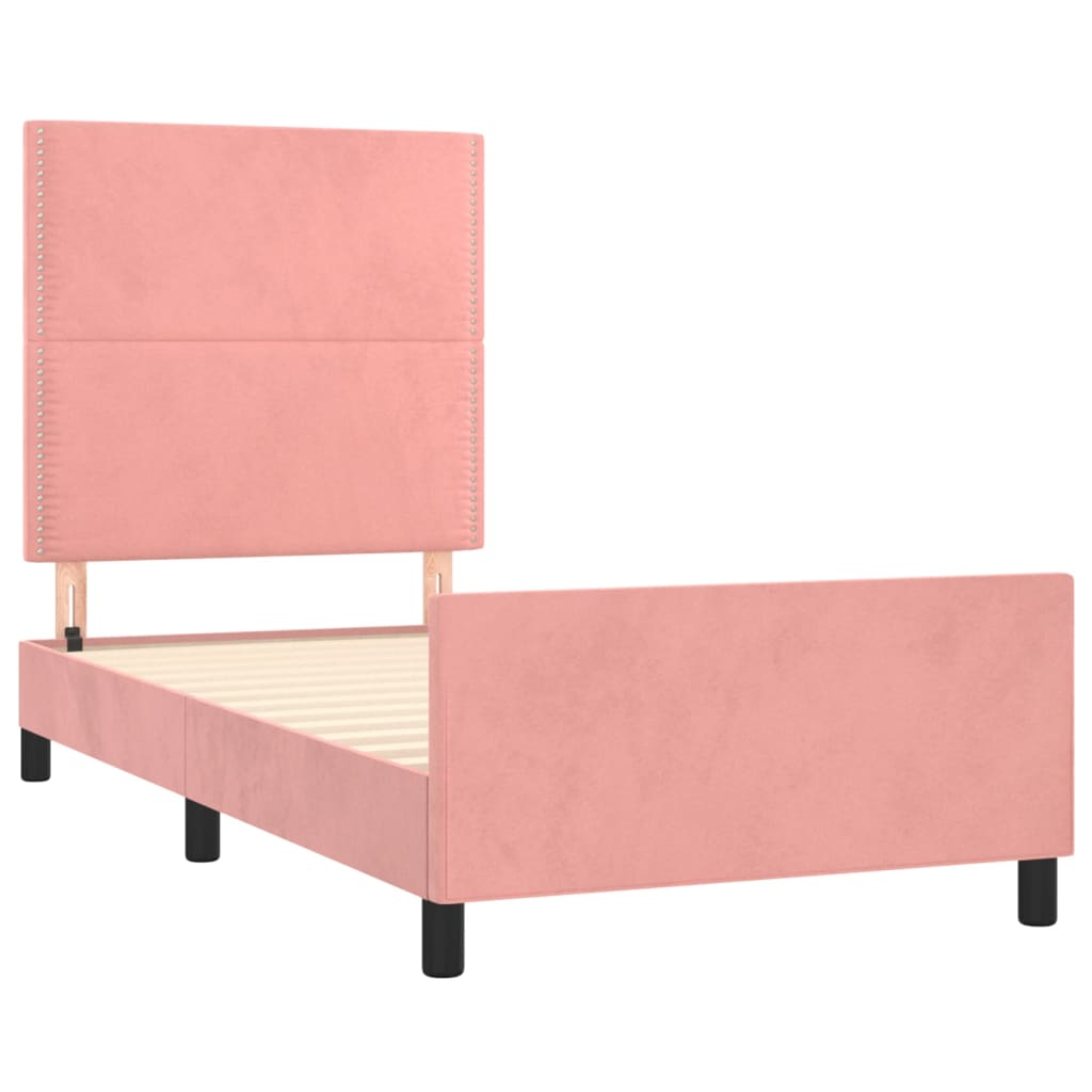 vidaXL Bedframe met hoofdeinde fluweel roze 100x200 cm