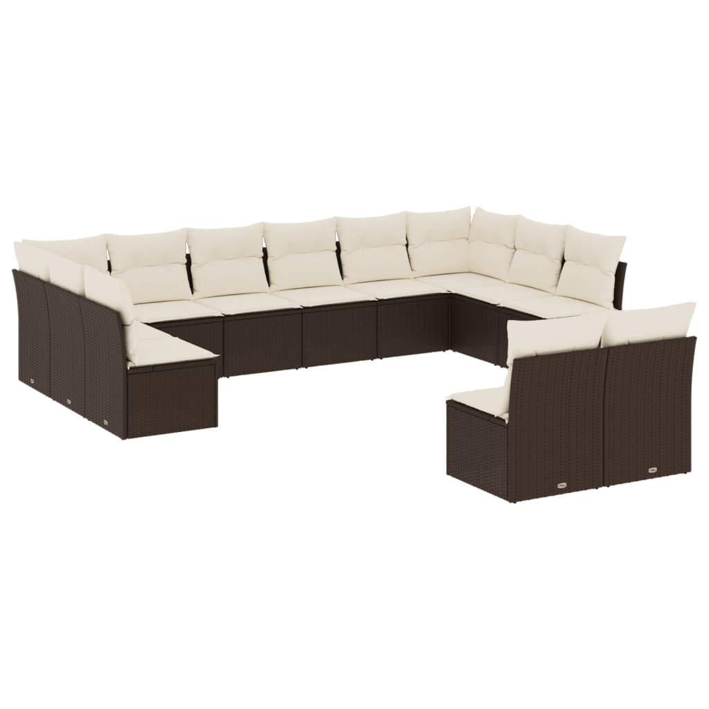 vidaXL 12-delige Loungeset met kussens poly rattan bruin