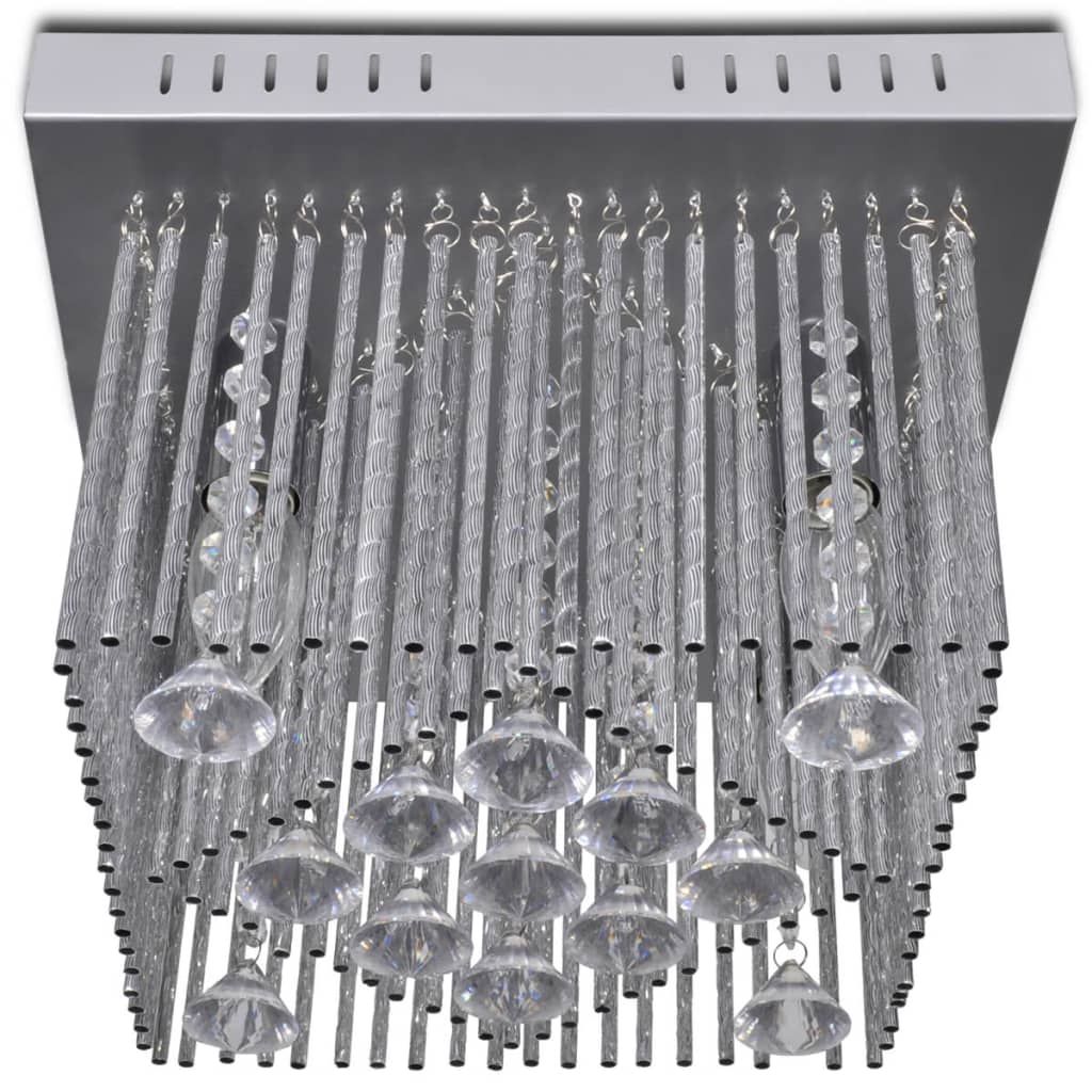 Plafondlamp met kristallen decoraties en aluminium strips