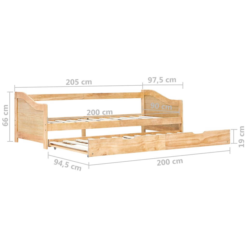 vidaXL Bedbankframe uittrekbaar grenenhout 90x200 cm