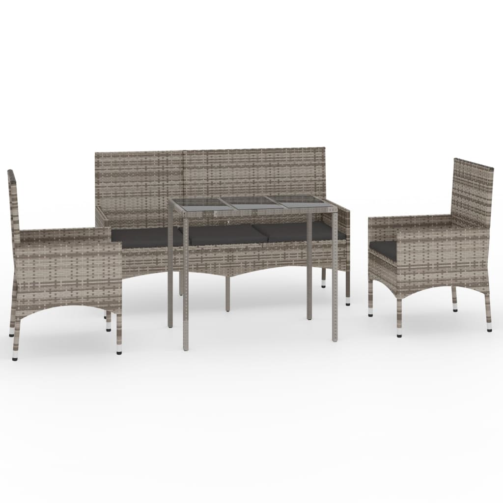 vidaXL 4-delige Loungeset met kussens poly rattan grijs