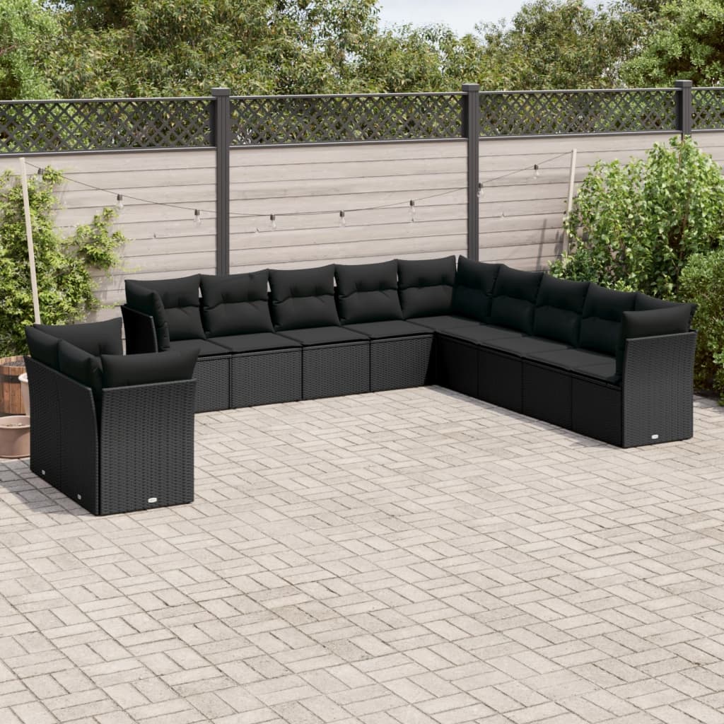 vidaXL 11-delige Loungeset met kussens poly rattan zwart