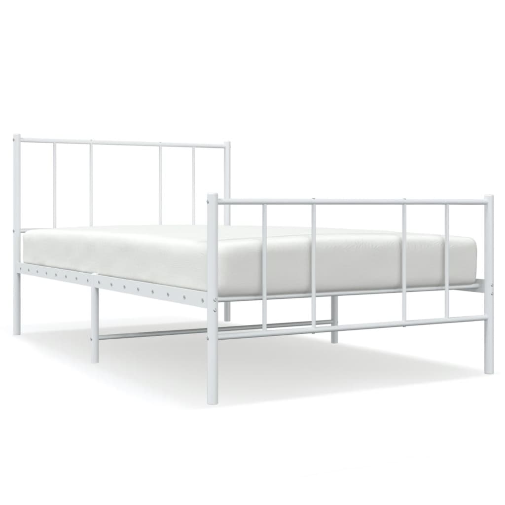 vidaXL Bedframe met hoofd- en voeteneinde metaal wit 107x203 cm