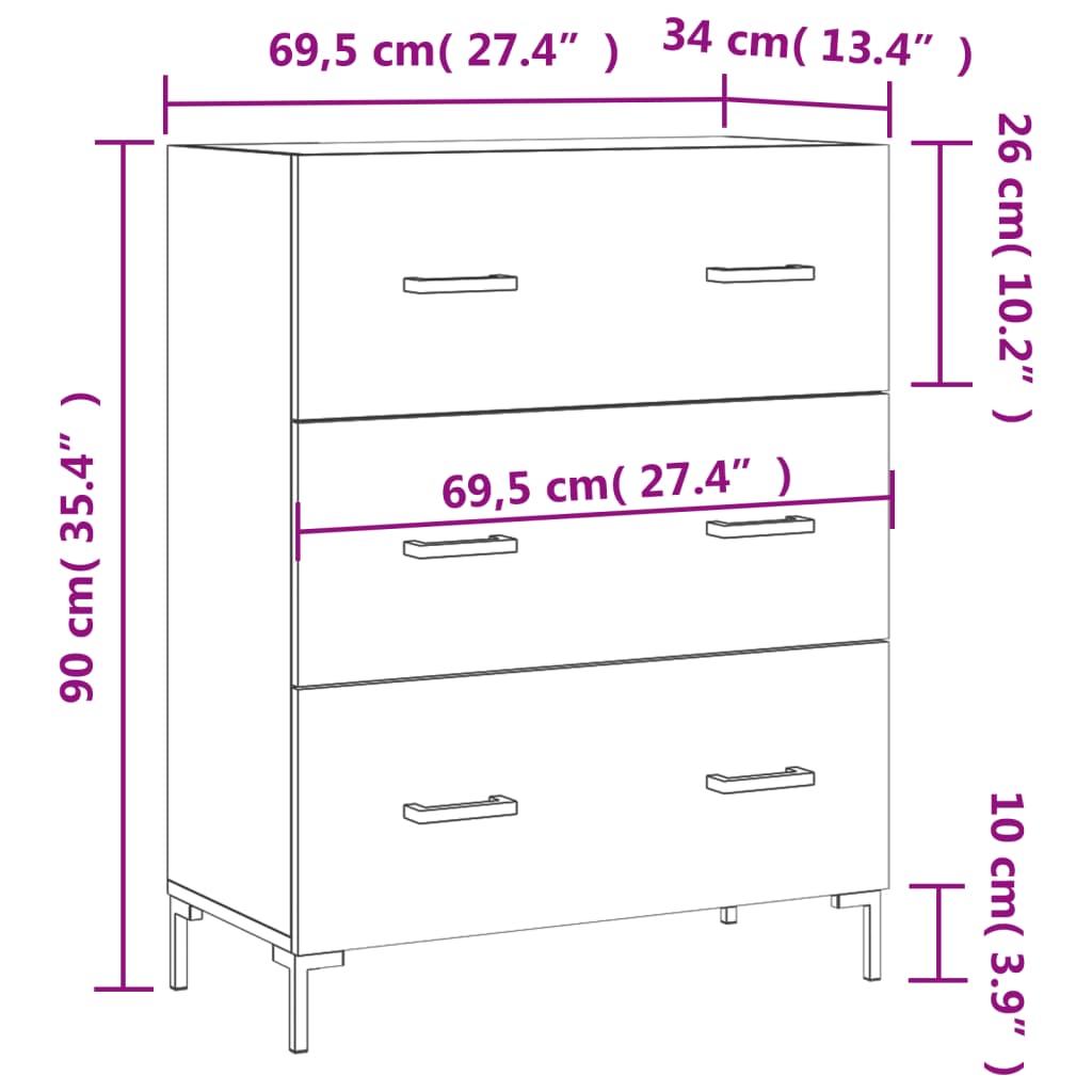 vidaXL Dressoir 69,5x34x90 cm bewerkt hout gerookt eikenkleurig