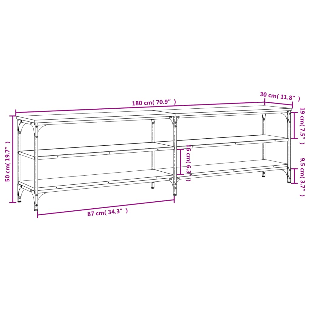 vidaXL Tv-meubel 180x30x50 cm bewerkt hout metaal zwart