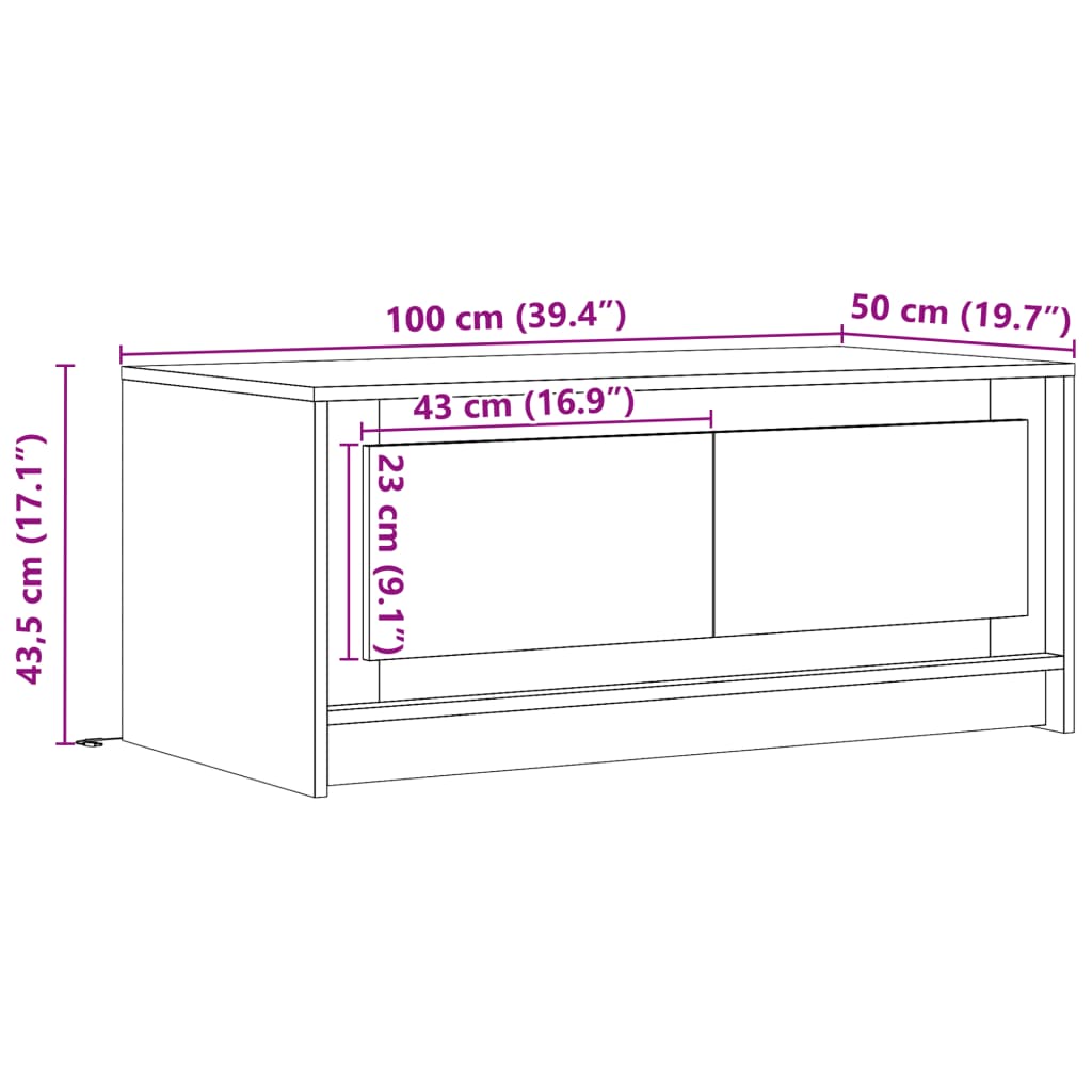 vidaXL Salontafel met LED-verlichting bewerkt hout bruin eikenkleur