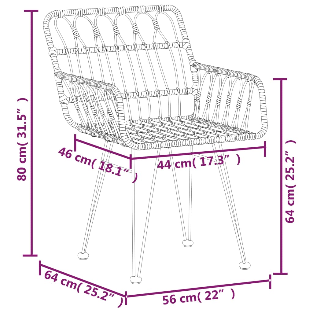 vidaXL 7-delige Tuinset poly rattan zwart