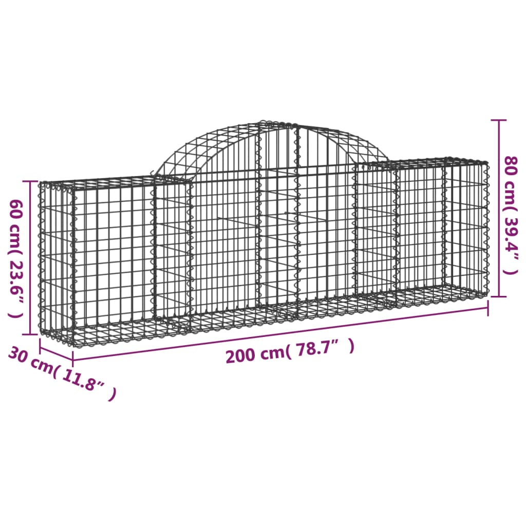 vidaXL Schanskorven 30 st gewelfd 200x30x60/80 cm gegalvaniseerd ijzer