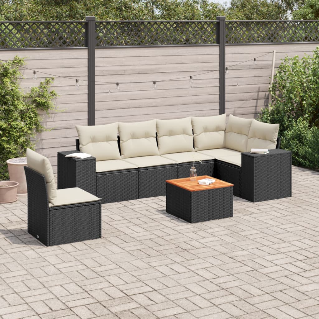 vidaXL 7-delige Loungeset met kussens poly rattan zwart