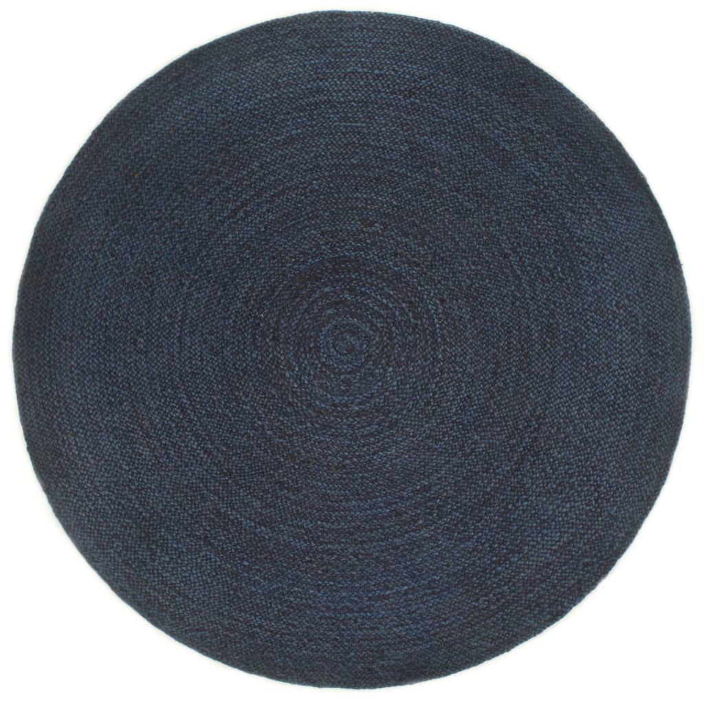 vidaXL Vloerkleed omkeerbaar rond 120 cm jute marineblauw en naturel