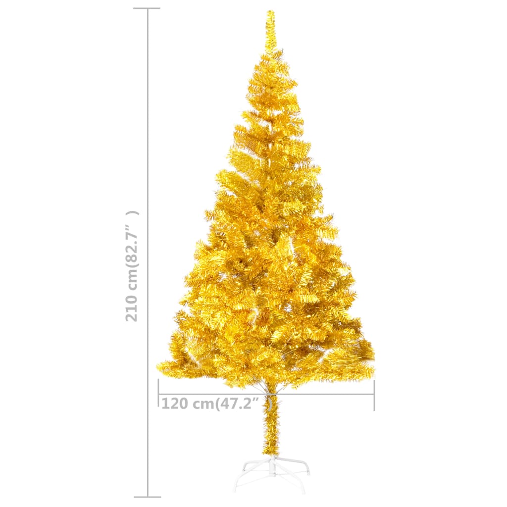 vidaXL Kunstkerstboom met verlichting en kerstballen 210 cm PET goud