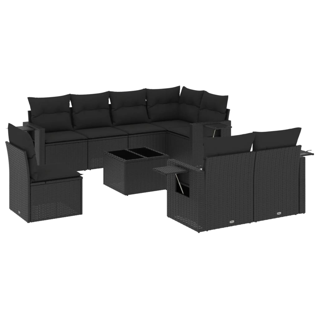 vidaXL 9-delige Loungeset met kussens poly rattan zwart