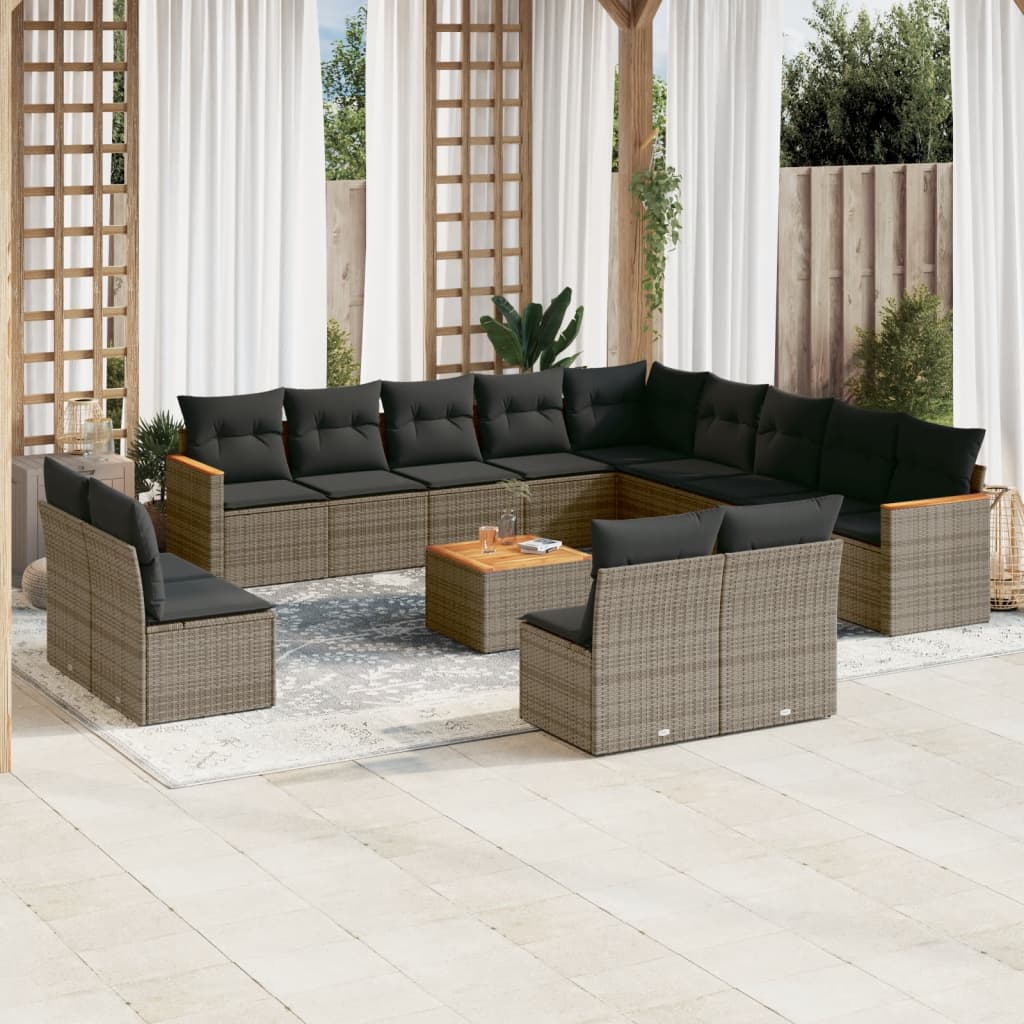 vidaXL 14-delige Loungeset met kussens poly rattan grijs