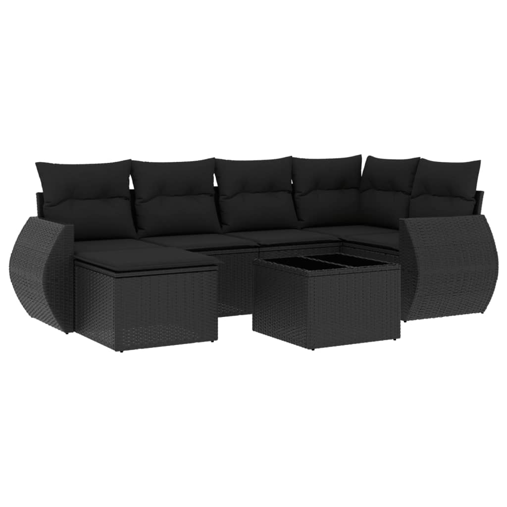 vidaXL 7-delige Loungeset met kussens poly rattan zwart