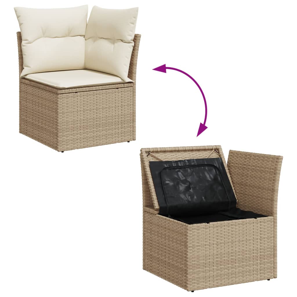 vidaXL 11-delige Tuinset met kussens poly rattan beige