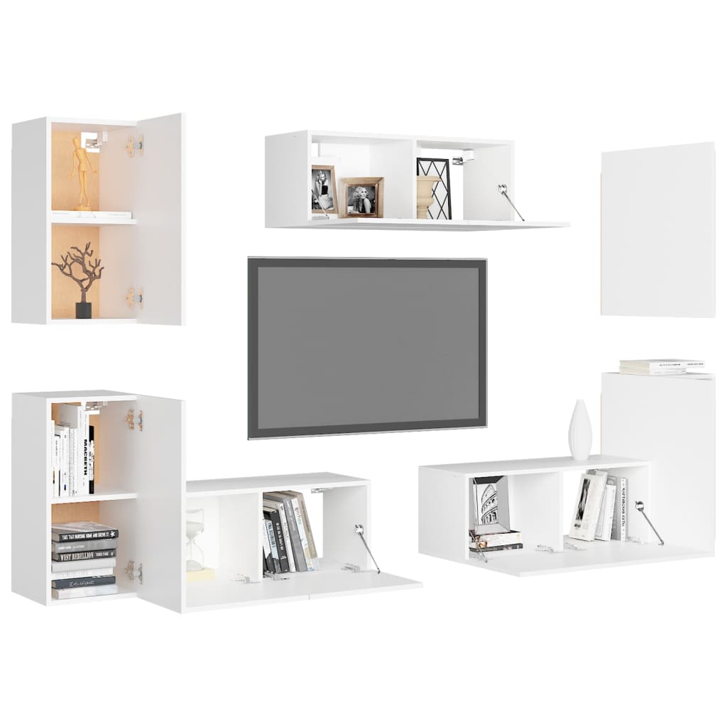 vidaXL 7-delige Tv-meubelset bewerkt hout wit