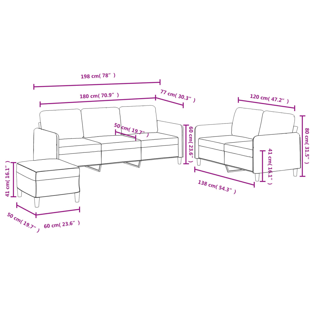 vidaXL 3-delige Loungeset fluweel zwart