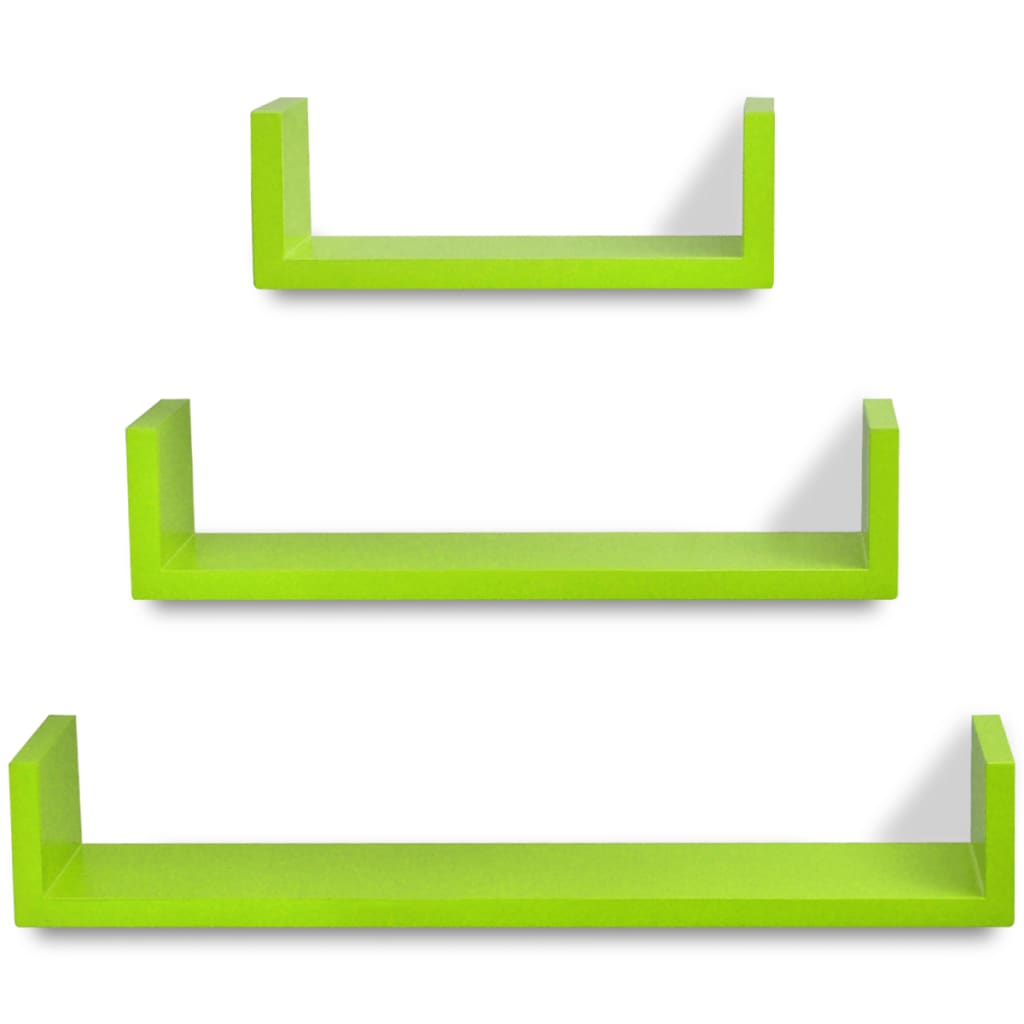 Wandplanken U-vormig MDF zwevend voor boeken/dvd 3 st groen