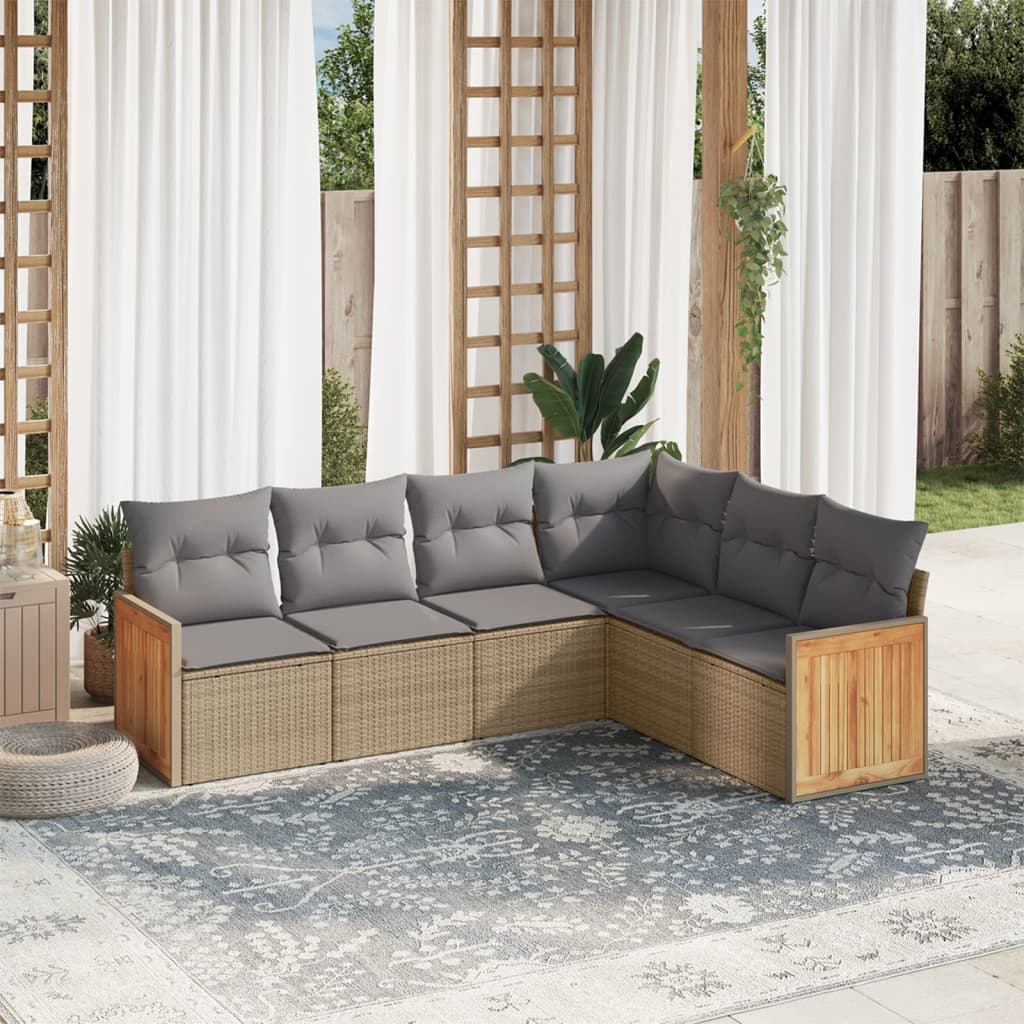 vidaXL 6-delige Loungeset met kussens poly rattan beige