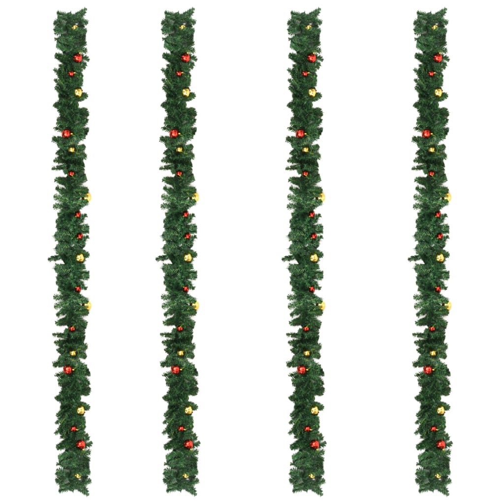 vidaXL Kerstslingers 4 st met kerstballen 270 cm PVC groen
