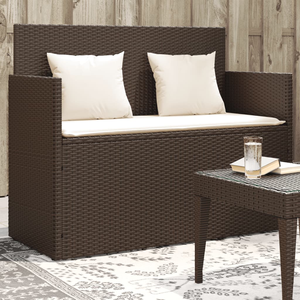 vidaXL Tuinbank met kussens poly rattan bruin