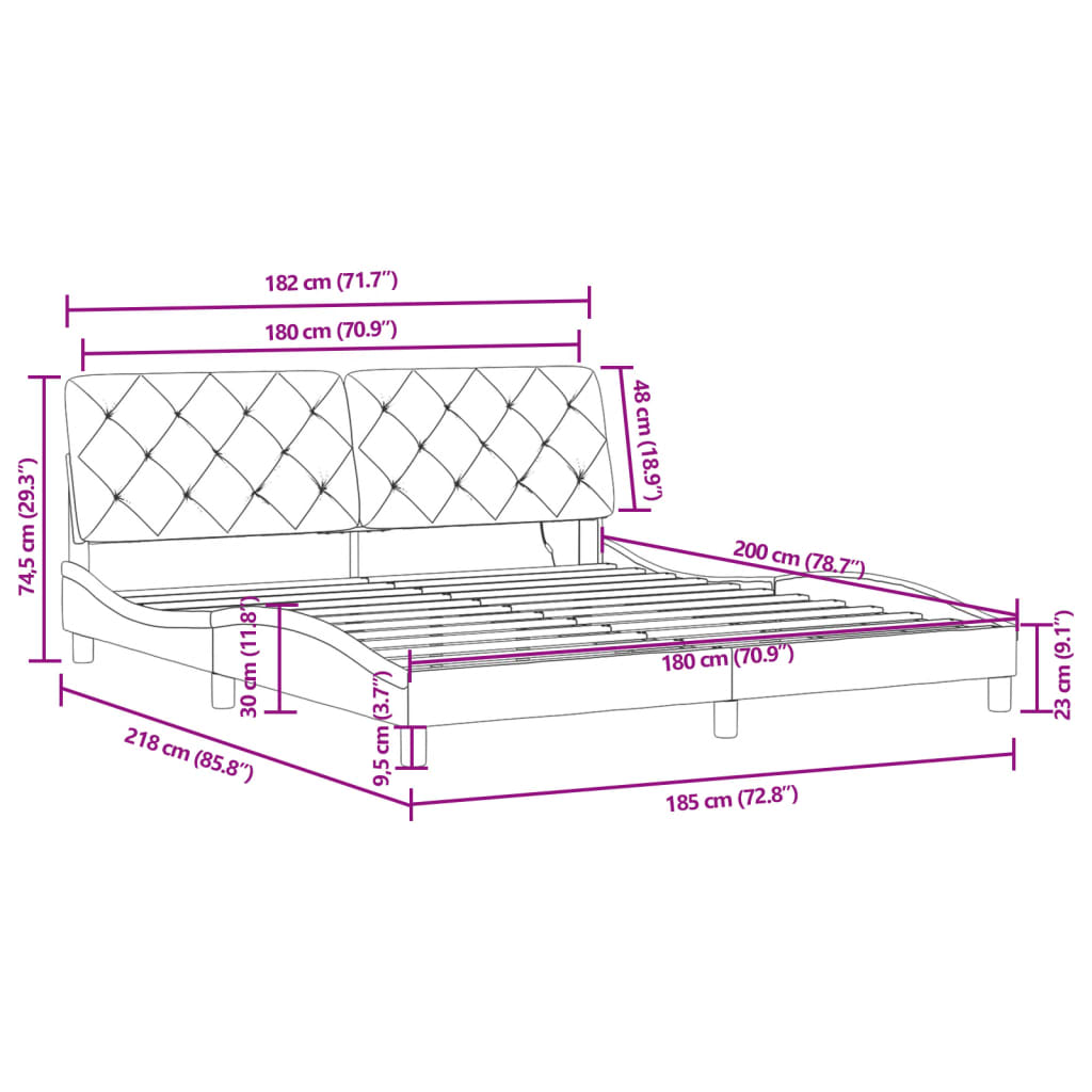 vidaXL Bedframe met LED-verlichting fluweel zwart 180x200 cm