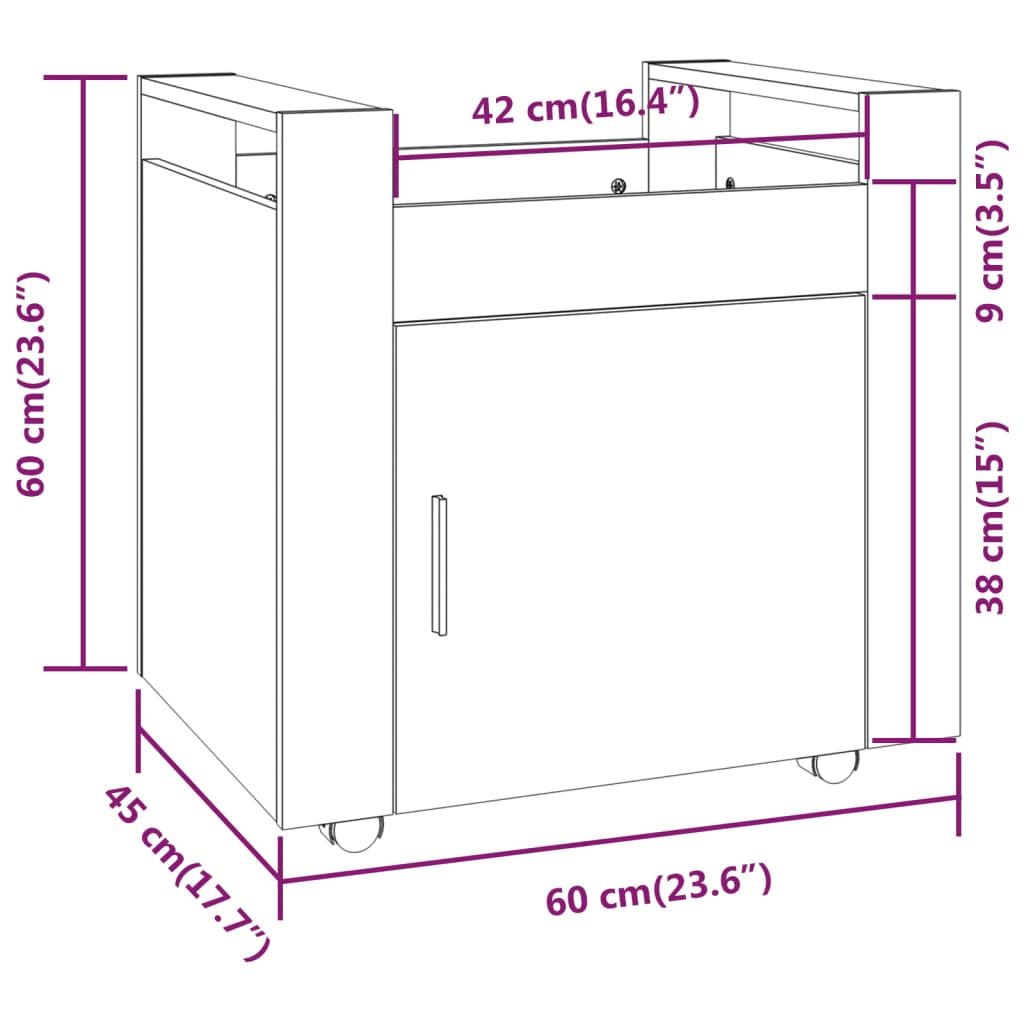 vidaXL Bureaukastje 60x45x60 cm bewerkt hout sonama eikenkleurig