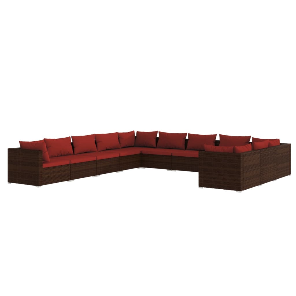 vidaXL 11-delige Loungeset met kussens poly rattan bruin