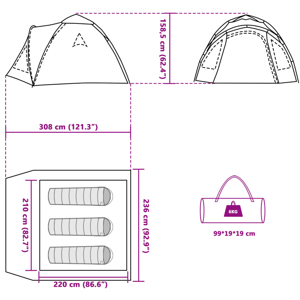 vidaXL Koepeltent 3-persoons snelontgrendeling groen