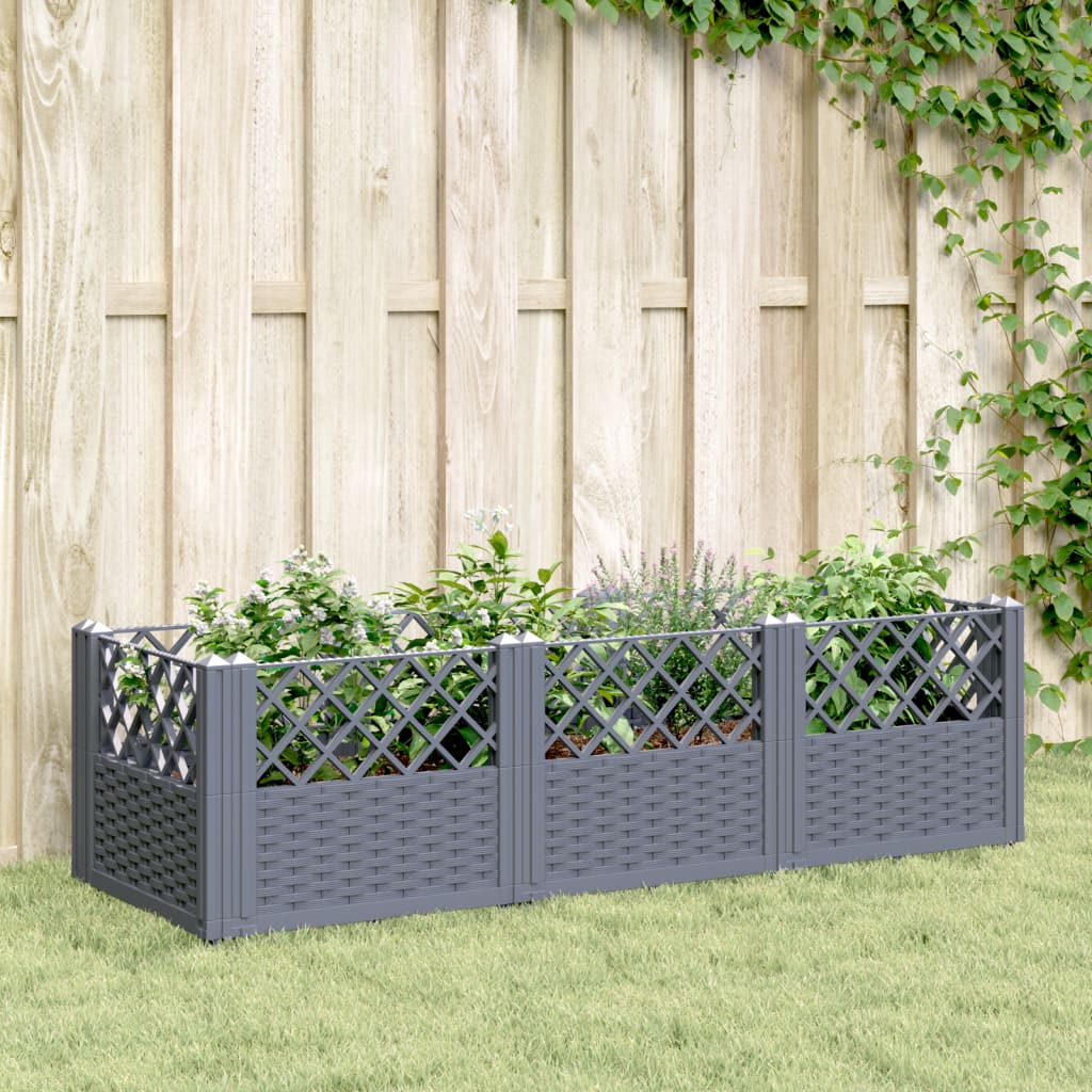 vidaXL Plantenbak met pinnen 123,5x43,5x43,5 cm polypropeen grijs