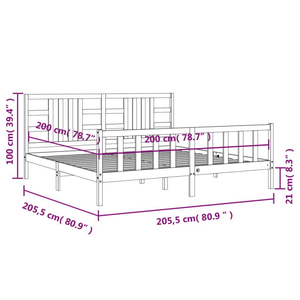 vidaXL Bedframe met hoofdbord massief hout wit 200x200 cm