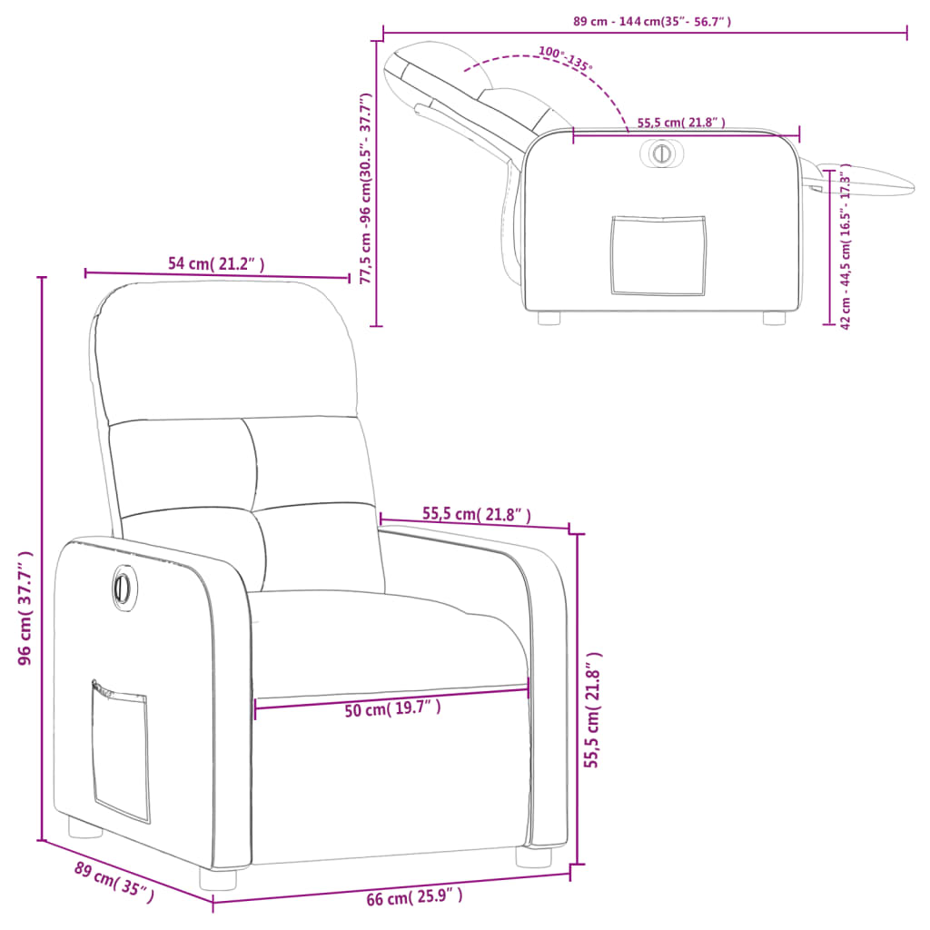 vidaXL Fauteuil verstelbaar elektrisch stof zwart