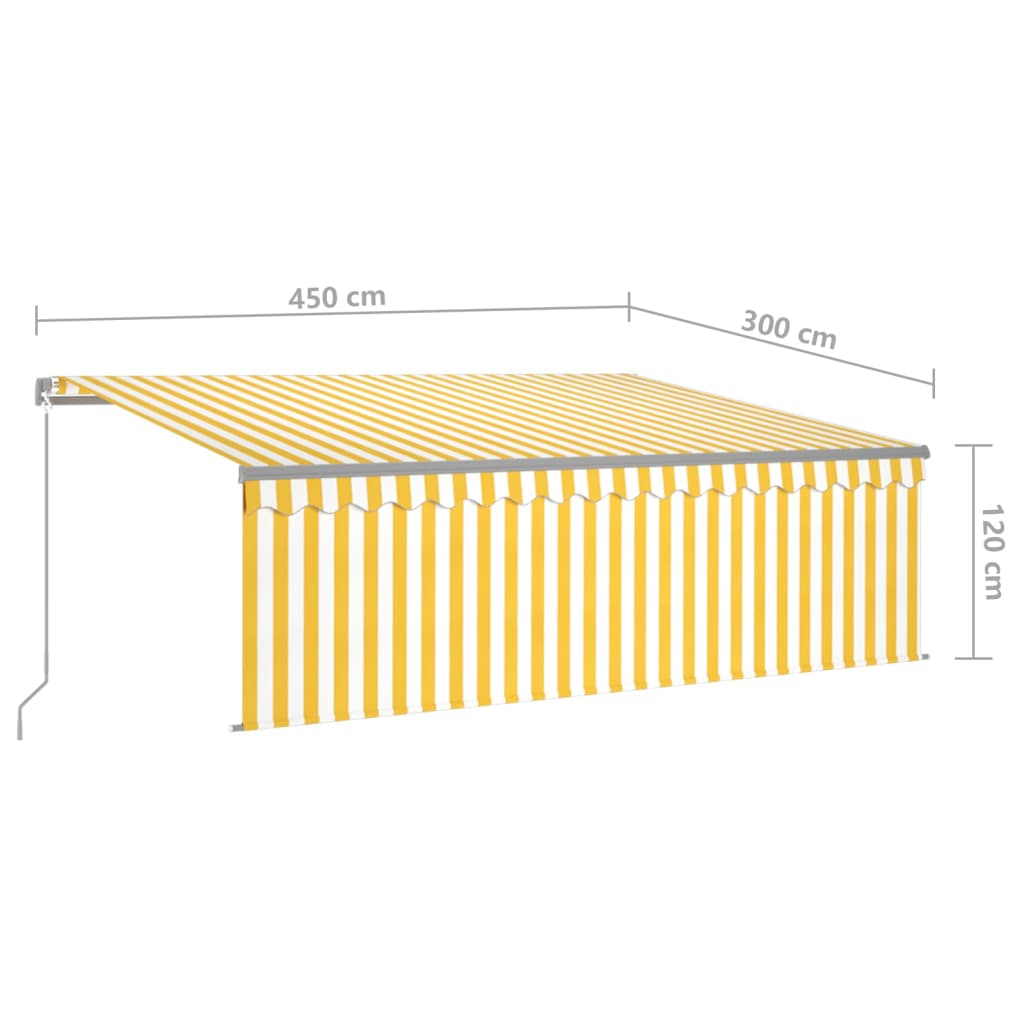 vidaXL Luifel handmatig uittrekbaar met rolgordijn 4,5x3 m geel en wit