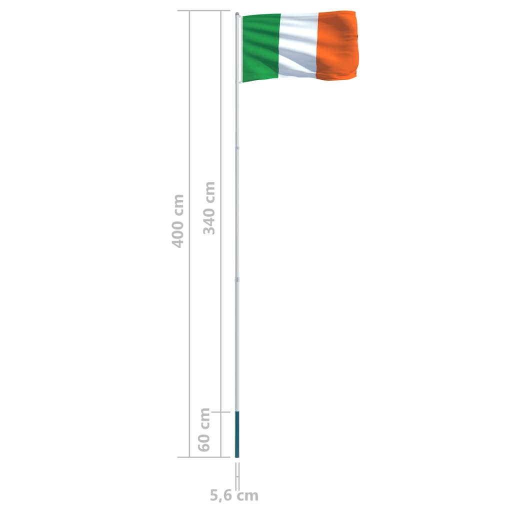 vidaXL Vlag met vlaggenmast Ierland 4 m aluminium
