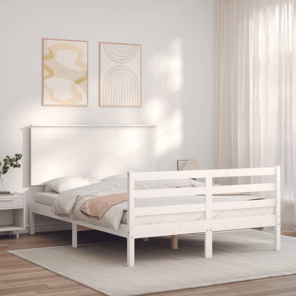 vidaXL Bedframe met hoofdbord massief hout wit 140x200 cm