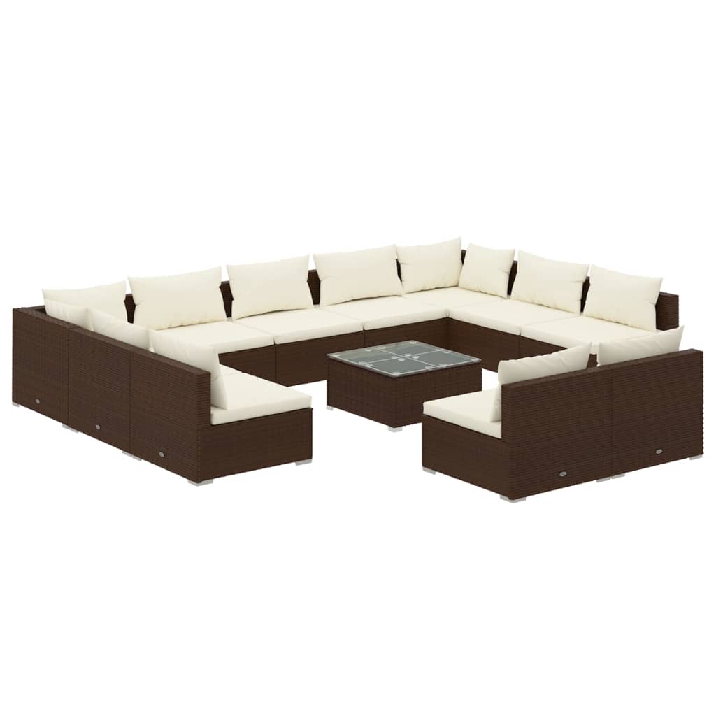 vidaXL 12-delige Loungeset met kussens poly rattan bruin