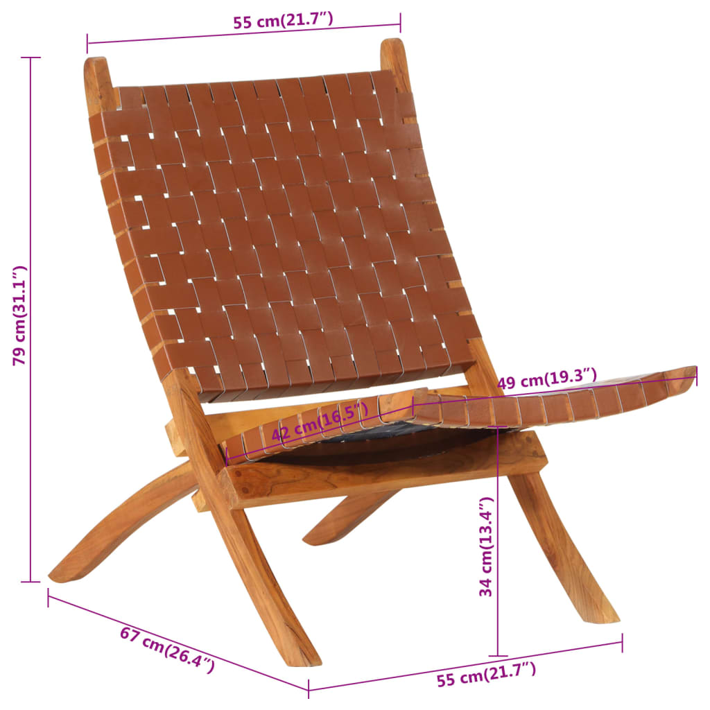 vidaXL Relaxstoel inklapbaar echt leer bruin