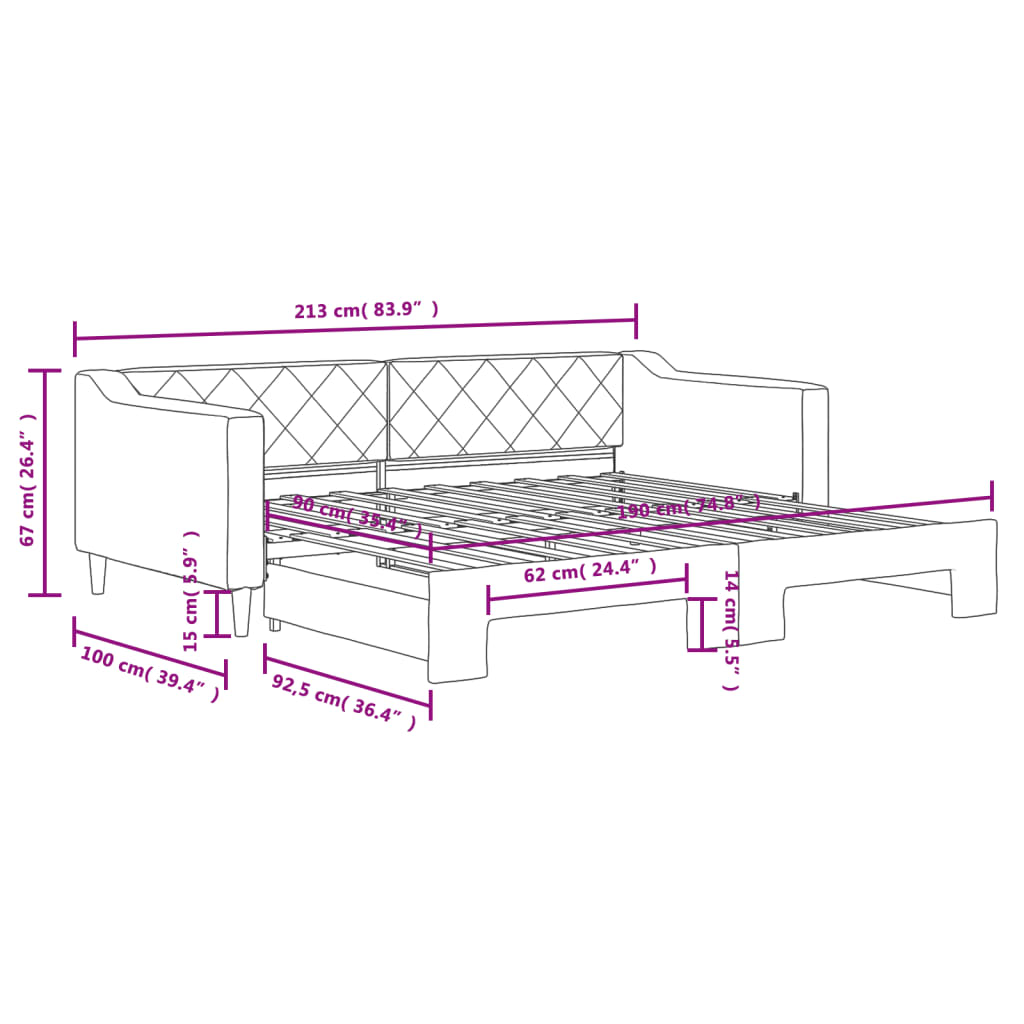 vidaXL Slaapbank met onderschuifbed 90x190 cm stof donkergrijs