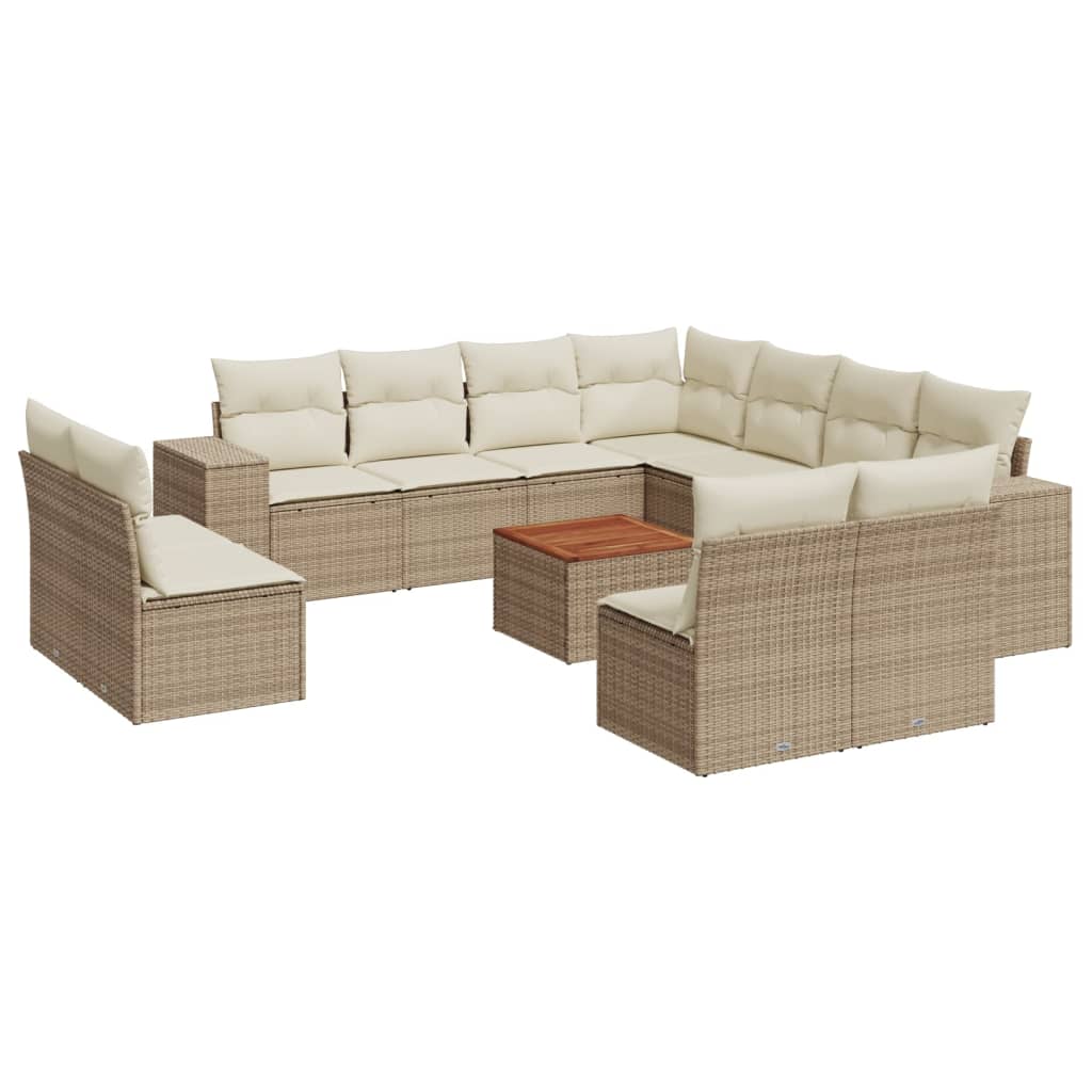 vidaXL 12-delige Loungeset met kussens poly rattan beige