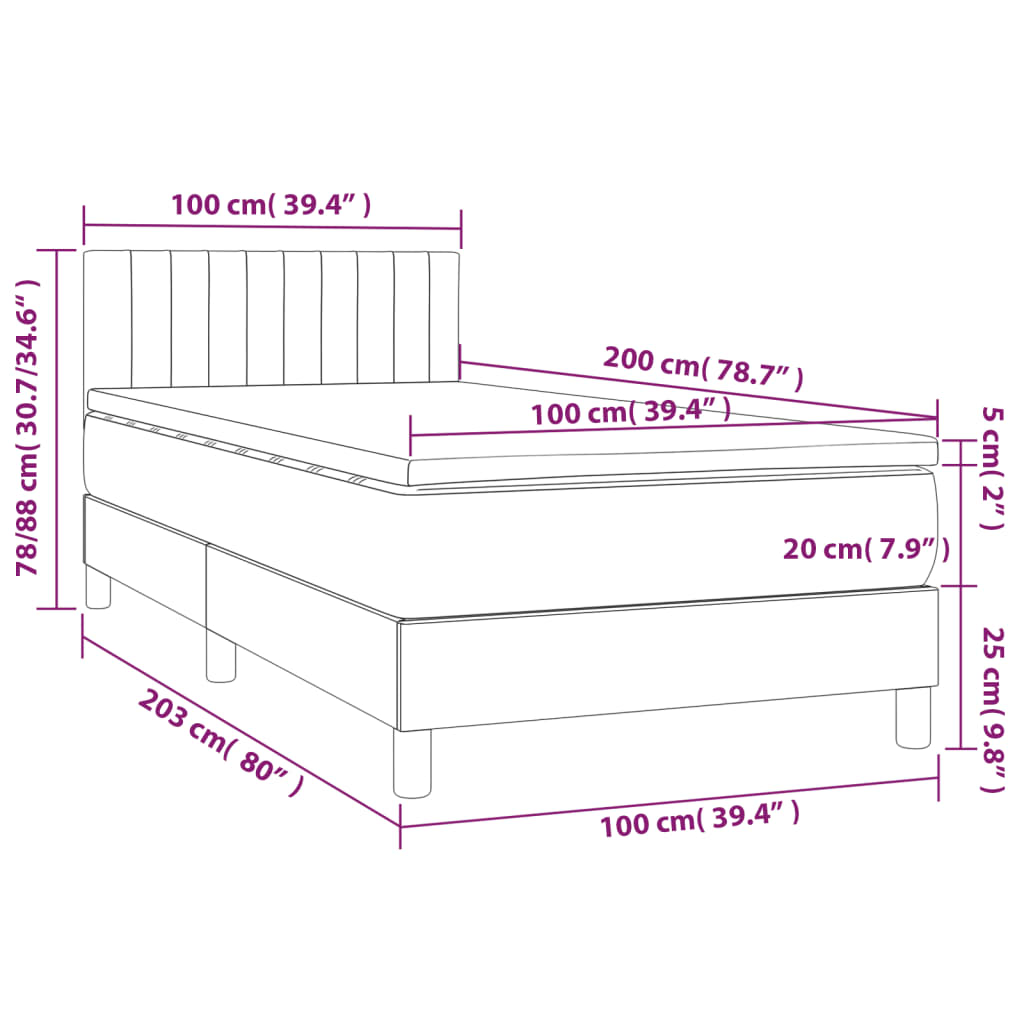 vidaXL Boxspring met matras stof lichtgrijs 100x200 cm