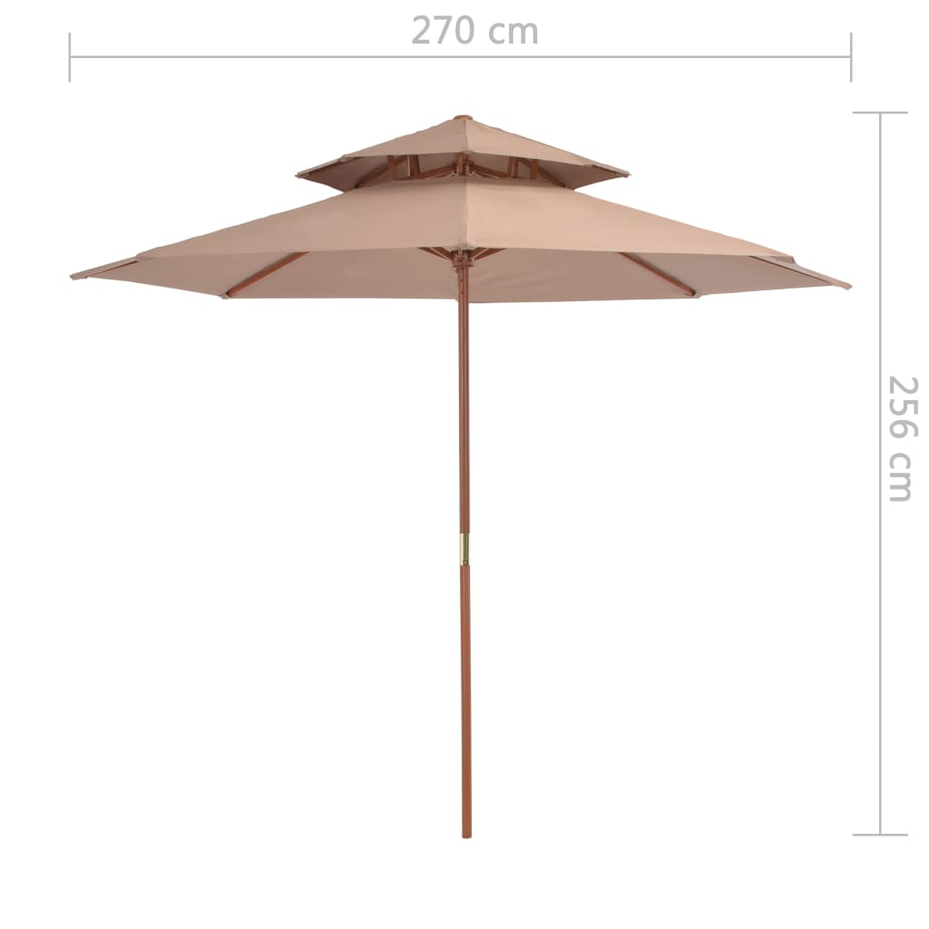 vidaXL Parasol dubbeldekker met houten paal 270 cm taupe