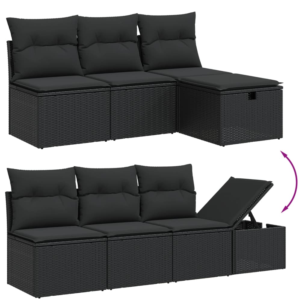 vidaXL 8-delige Loungeset met kussens poly rattan zwart