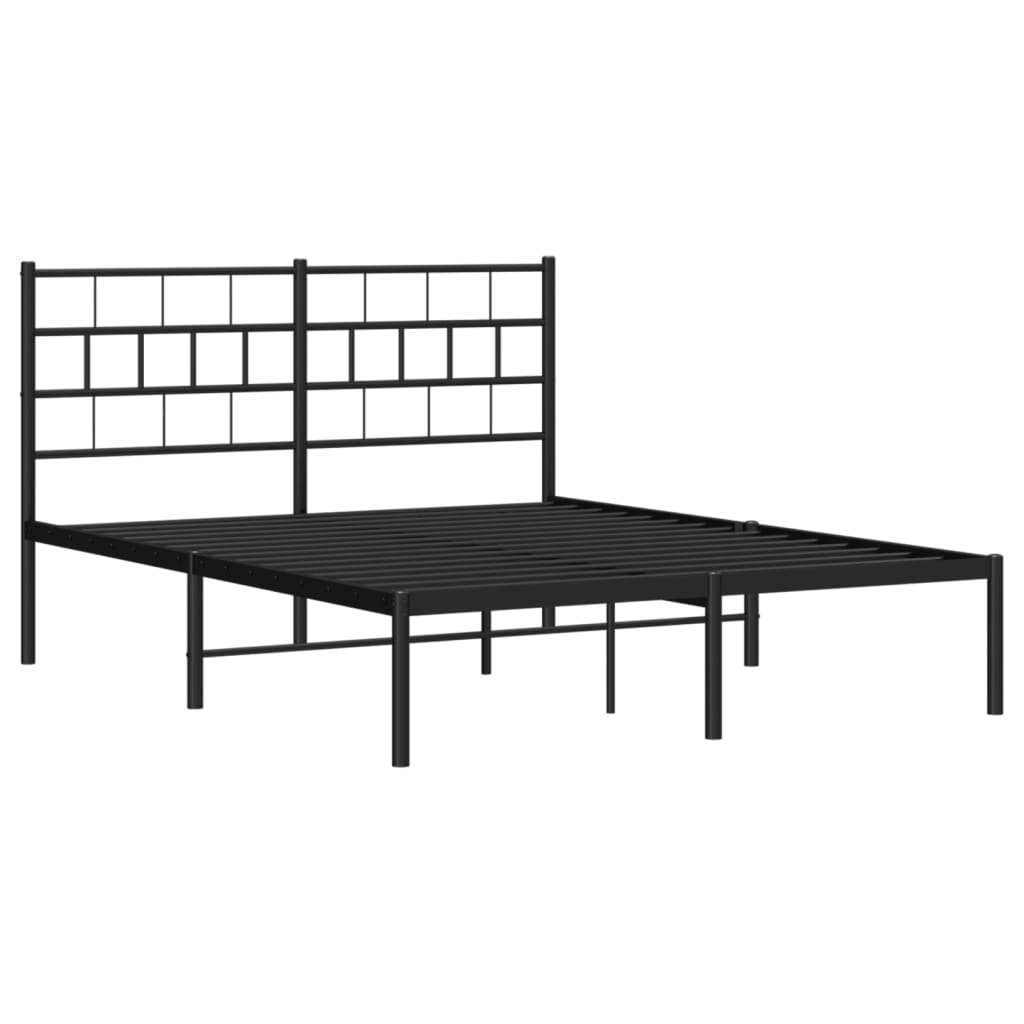 vidaXL Bedframe met hoofdbord metaal zwart 135x190 cm