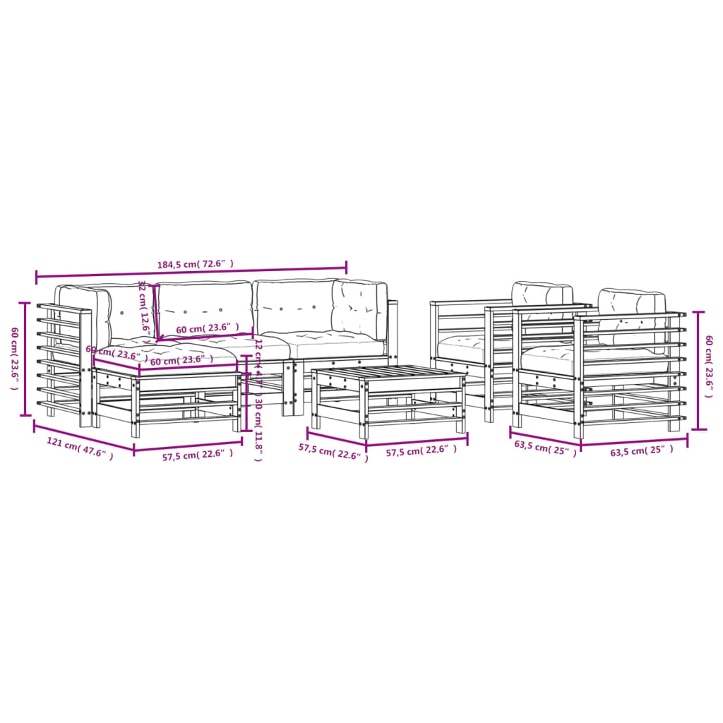 vidaXL 7-delige Loungeset met kussens massief douglashout