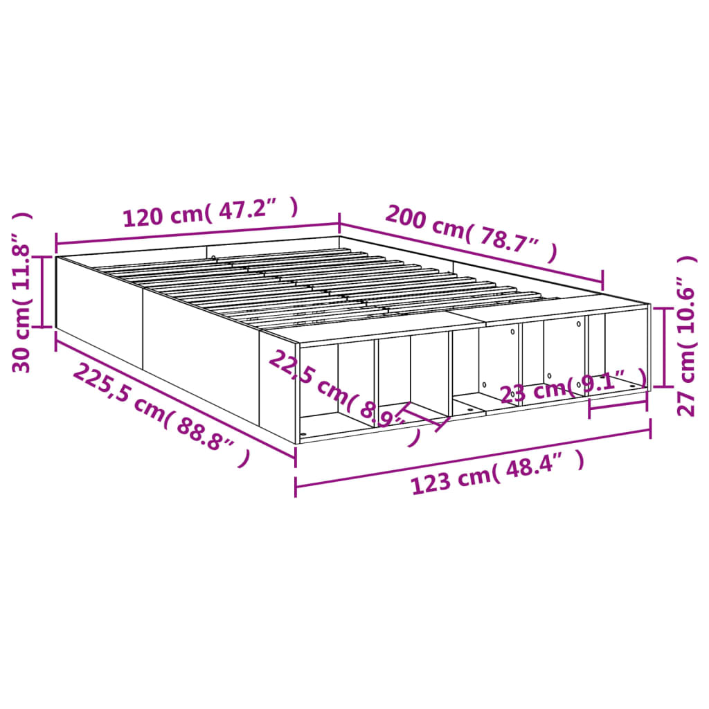 vidaXL Bedframe bewerkt hout gerookt eikenkleurig 120x200 cm