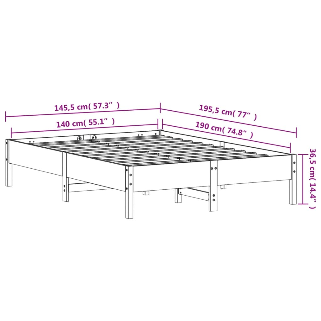 vidaXL Bedframe massief grenenhout wit 140x190 cm