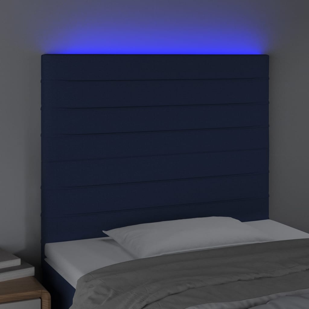 vidaXL Hoofdbord LED 80x5x118/128 cm stof blauw