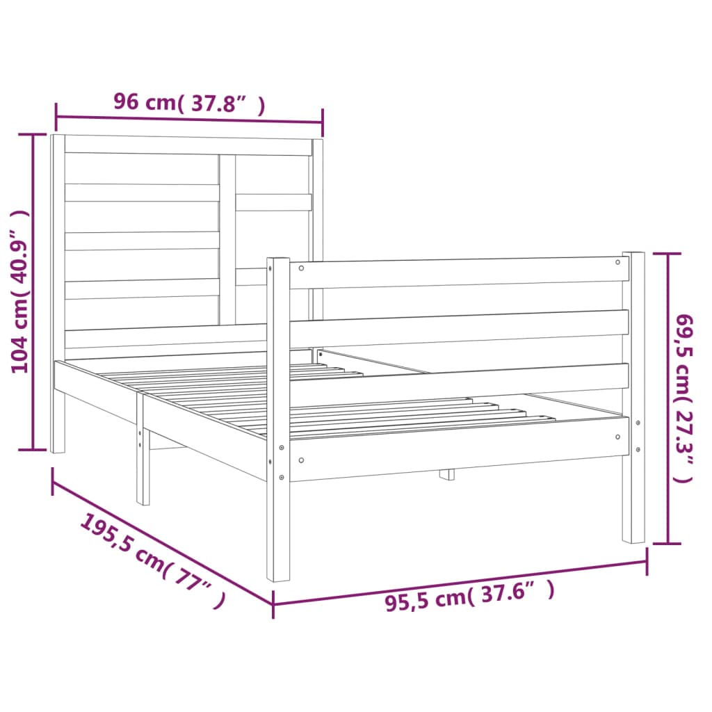 vidaXL Bedframe massief hout zwart 90x190 cm