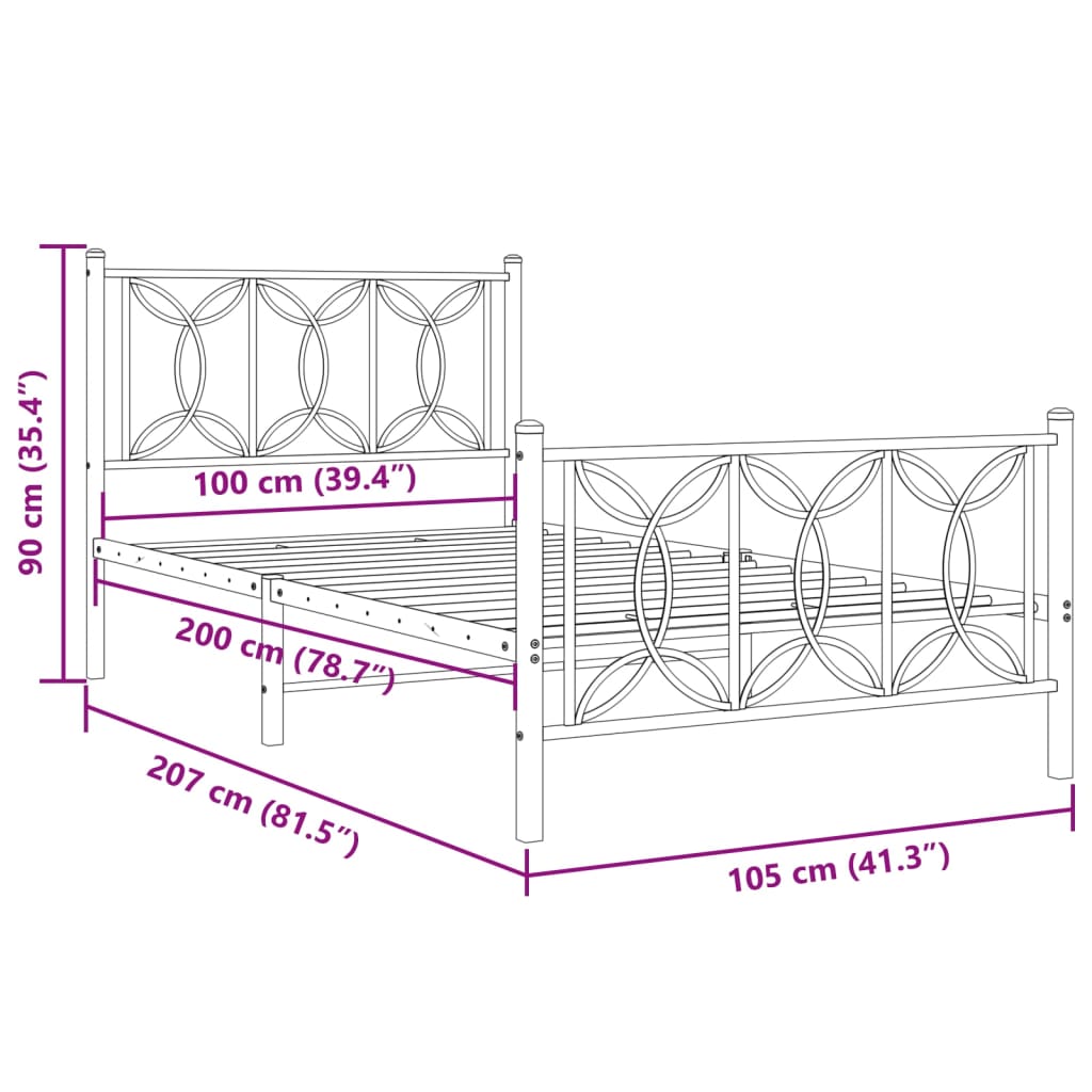 vidaXL Bedframe met hoofd- en voeteneinde metaal wit 100x200 cm